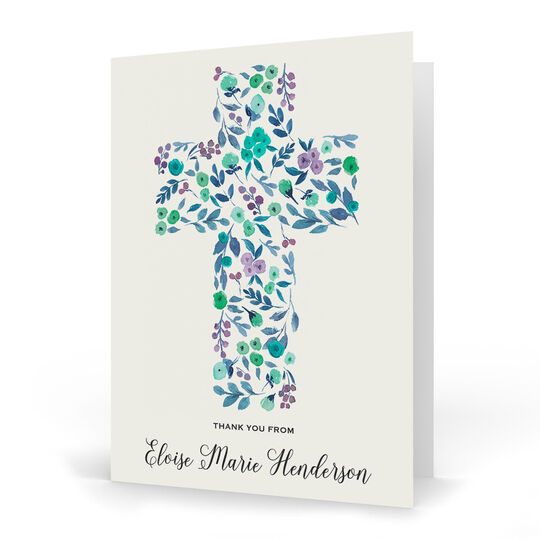 Blue Bud Cross Vertical Folded Note Cards